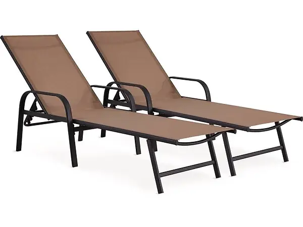 Lot de 2 Bains de soleil en métal avec accoudoirs "Farniente" - Taupe HABITAT ET JARDIN Top Vente