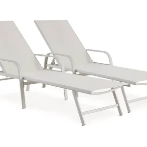 Lot de 2 Bains de soleil en métal avec accoudoirs "Farniente" - Blanc HABITAT ET JARDIN Soldes