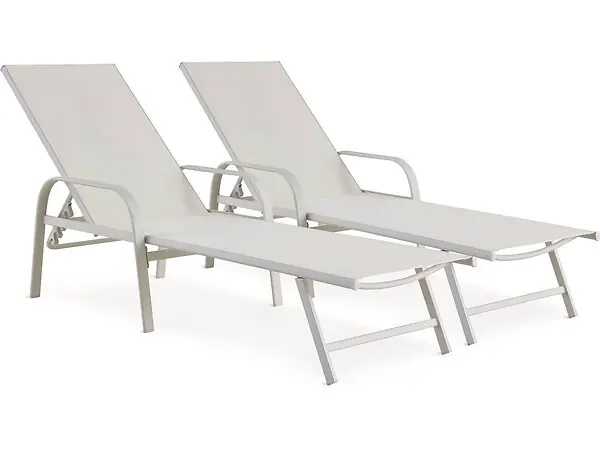 Lot de 2 Bains de soleil en métal avec accoudoirs "Farniente" - Blanc HABITAT ET JARDIN Soldes