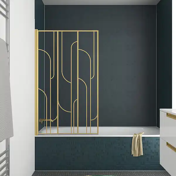 Pare baignoire rabattable 80x140cm Sérigraphie Art Déco Arrondie - Or Brossé AURLANE Prix Promo