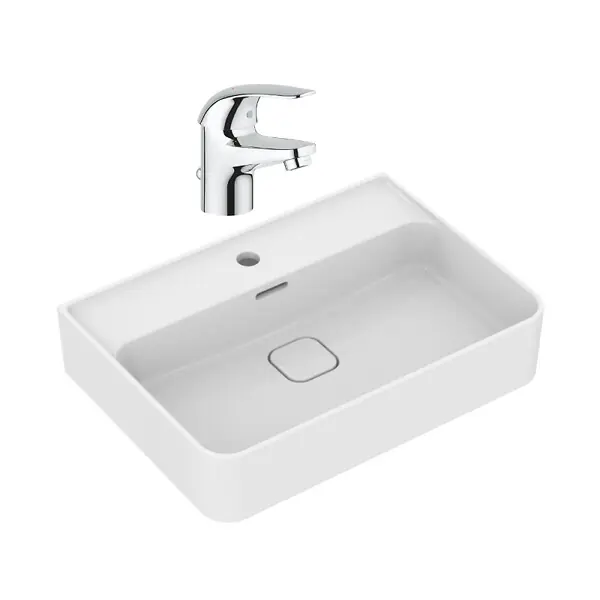 Must-Have Ideal Standard Strada II lavabo 600x430 mm 1 trou + Grohe Swift mitigeur de lavabo taille S, chrome (T300001G23919000)