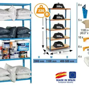 Simonrack - Etagère De Rangement 2000x1100x500mm Bleu Bois Charge 100kg - Maderclick Superplus 5/500 SIMON RACK Expédié Aujourd'hui