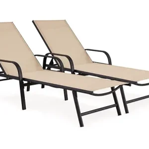 Lot de 2 Bains de soleil en métal "Farniente" - Beige HABITAT ET JARDIN Usine Directe