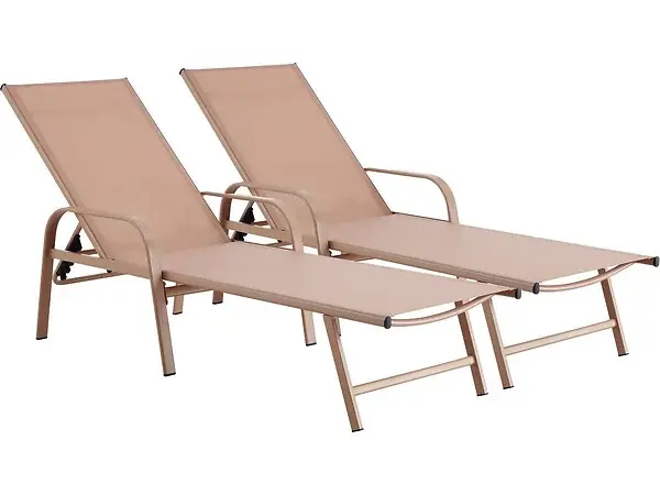 Offre Exclusive Lot de 2 Bains de soleil en métal avec accoudoirs "Farniente" - Marron HABITAT ET JARDIN