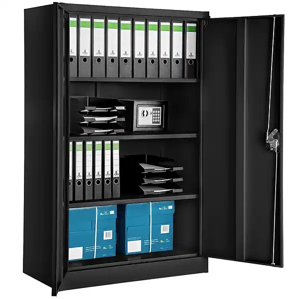 Offre Du Jour Armoire métallique de bureau verrouillable avec 3 étagères réglables noir 140x90x40 cm acier revêtu par poudre TECTAKE