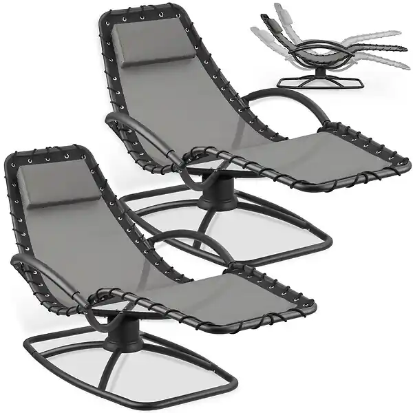 Meilleur Prix Chaise longue jardin ergonomique fonction balancement gris en textilène respirant coussin tête amovible accoudoirs rembourrés 120kg TECTAKE