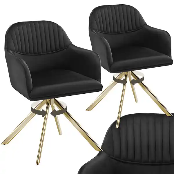 Offre Exclusive Lot 2 chaises pivotantes à 360° en velours avec rembourrage noir/or TECTAKE