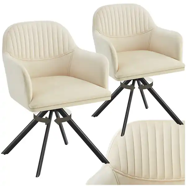 Lot 2 chaises pivotantes à 360° en velours avec rembourrage crème/noir TECTAKE Acheter En Ligne