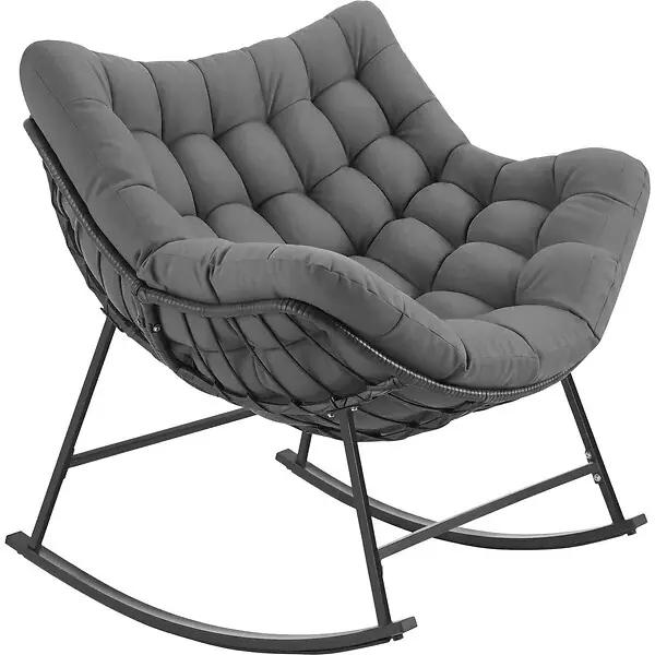 Prix Cassé Fauteuil à bascule rembourré avec motif matelassé gris anthracite en acier thermolaqué rotin robuste élégant TECTAKE
