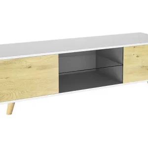 Meuble TV LED "Inna" - 140 x 42 x 45 cm - Blanc/Chêne HABITAT ET JARDIN Affaire À Saisir