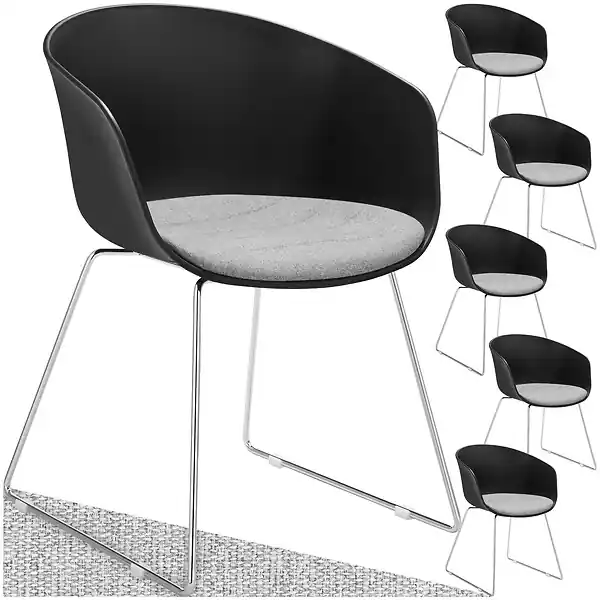 Retour Gratuit Lot 6 Fauteuils rembourrés avec accoudoirs en plastique noir/chrome TECTAKE