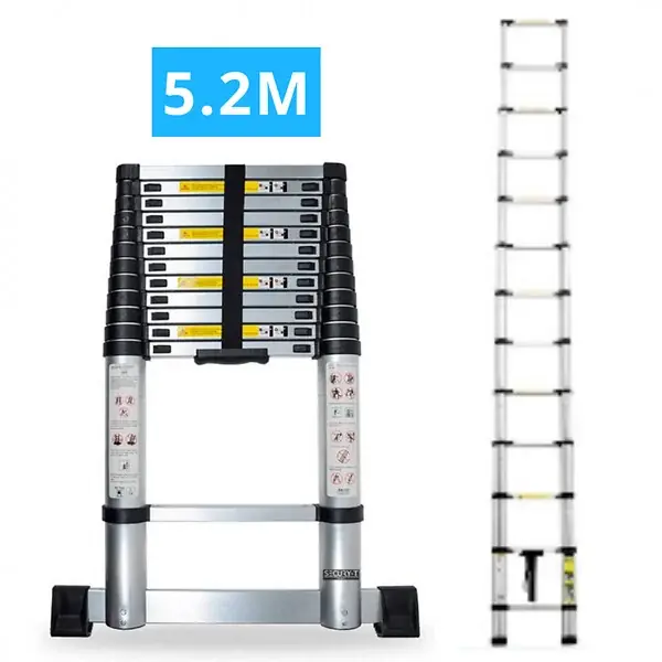 Echelle télescopique aluminium 13 marches H 5,2 m avec barre stabilisatrice SECURY-T Meilleur Choix
