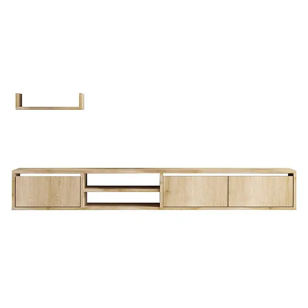 Jusqu'à Épuisement Des Stocks Meuble TV suspendu avec étagère murale en bois "Heka" - 180 x 30 x 25 cm - Beige HABITAT ET JARDIN