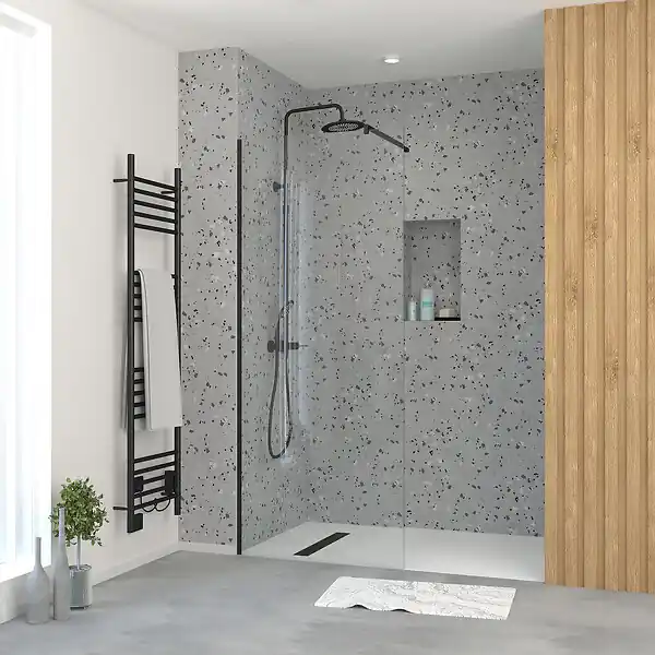 Réduction Paroi de Douche 80x195 cm en Verre Trempé 5 mm - Finition Noire - DARK ELEMENTARY AURLANE