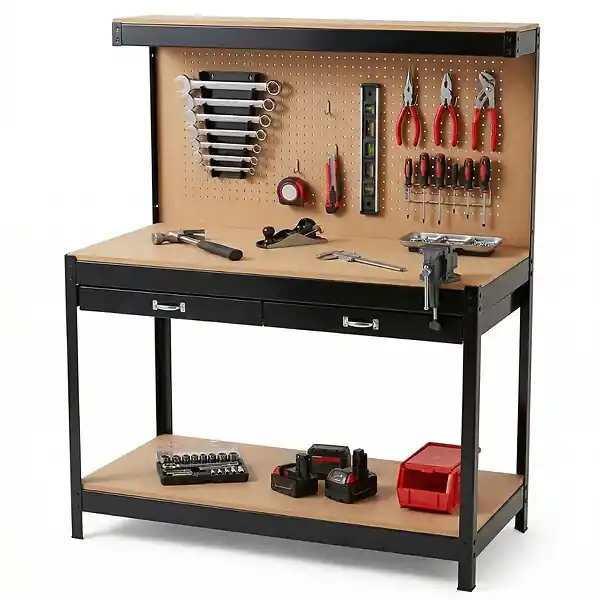 Prix Choc Etabli d‘atelier Panneau porte outils perforé 120x60 xH150cm Etagère + Grand Tiroir de rangement PROWELTEK