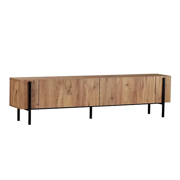 Achat Immédiat Meuble TV en bois "Nexus" - 180 x 30 x 45 cm - Pin Atlantique / Noir HABITAT ET JARDIN