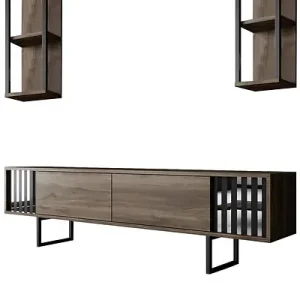 Super Prix Meuble TV en bois "Chrome Line" - 180 x 30 x 48 cm - NoyerNoir HABITAT ET JARDIN