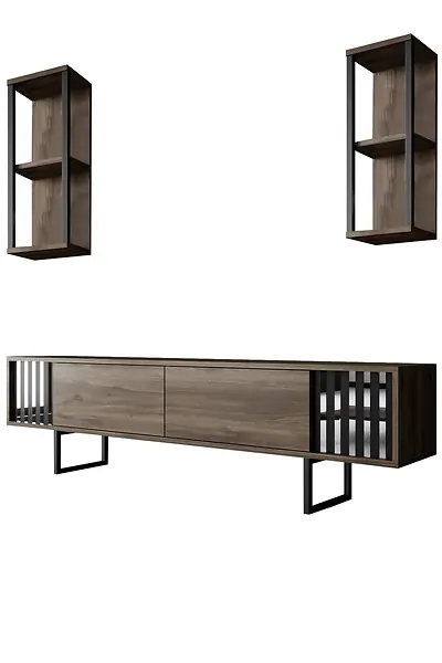 Super Prix Meuble TV en bois "Chrome Line" - 180 x 30 x 48 cm - NoyerNoir HABITAT ET JARDIN