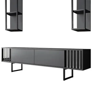 Retour Gratuit Meuble TV en bois "Chrome Line" - 180 x 30 x 48 cm - AnthraciteNoir HABITAT ET JARDIN