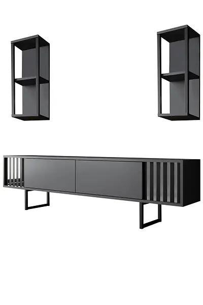 Retour Gratuit Meuble TV en bois "Chrome Line" - 180 x 30 x 48 cm - AnthraciteNoir HABITAT ET JARDIN