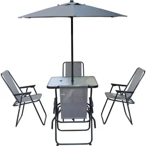 Table et chaises de jardin avec parasol en métal "Convivia" - 4 places - Gris clair HABITAT ET JARDIN Prix Réduit