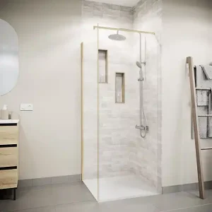 Acheter Direct Retour pour Porte de Douche 90x180 cm Verre Trempe 5mm - Finition Or Brosse - GOLD ELEMENTARY AURLANE