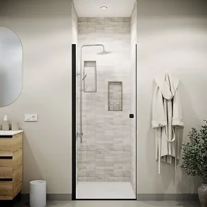 Porte de Douche Pivotante 70x180 cm en Verre Trempe 5 mm - Finition Noire - DARK ELEMENTARY AURLANE Populaire