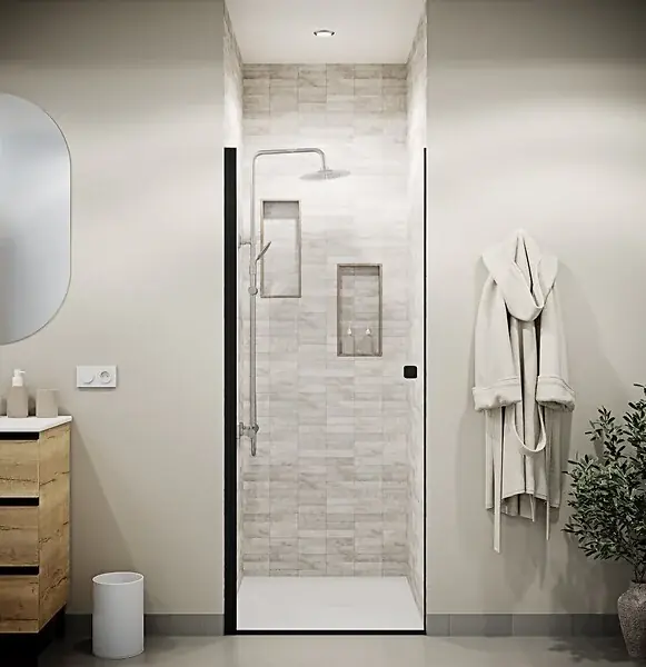 Porte de Douche Pivotante 70x180 cm en Verre Trempe 5 mm - Finition Noire - DARK ELEMENTARY AURLANE Populaire