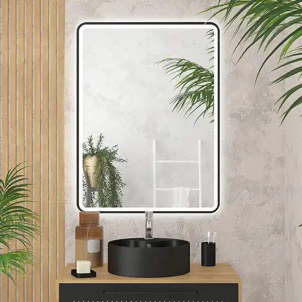 Prix Choc Miroir LED salle de bain et contour noir - 100x70cm - GO BLACK LED AURLANE