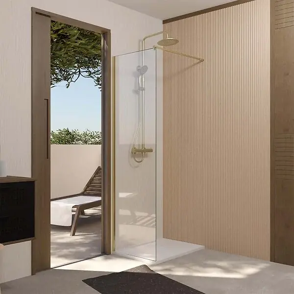 Prix Promo Paroi de Douche 60x195 cm en Verre Trempé 5 mm - Finition Or Brossé - GOLD ELEMENTARY AURLANE