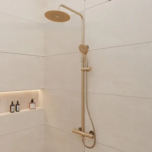 Nouvel Arrivage Colonne de douche Mécanique finition Or Doré Brossé - 133x26x52 cm - MOLLY GOLD AURLANE