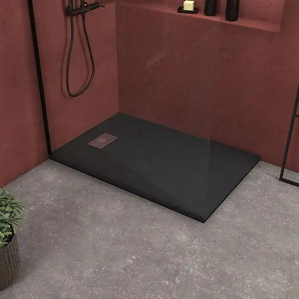 Receveur de douche Noir Effet Pierre 80x120 cm et Grille décor Perforée en Inox AURLANE Achetez Aujourd'hui