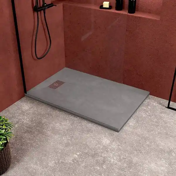Receveur de douche Gris Effet Pierre 80x120 cm et Grille décor Perforée en Inox AURLANE Meilleur Choix