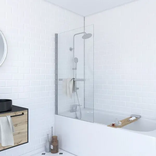 Pare baignoire Pivotant avec Porte-Serviette 85x150cm - Profilé Chrome - Verre 6mm - TSHAPE CHROMED AURLANE Acheter En Ligne