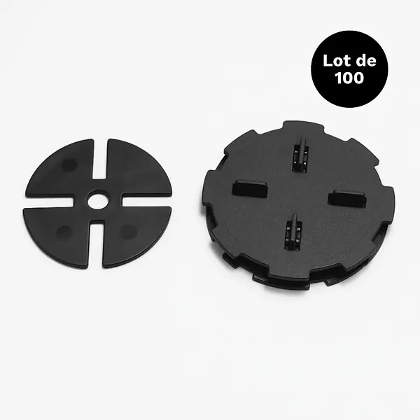 Vente Directe Lot de 100 plots réglables 10-15 mm dalle et carrelage avec cales anti-bruit 97 mm Noir, Lot - 100 plots MCCOVER