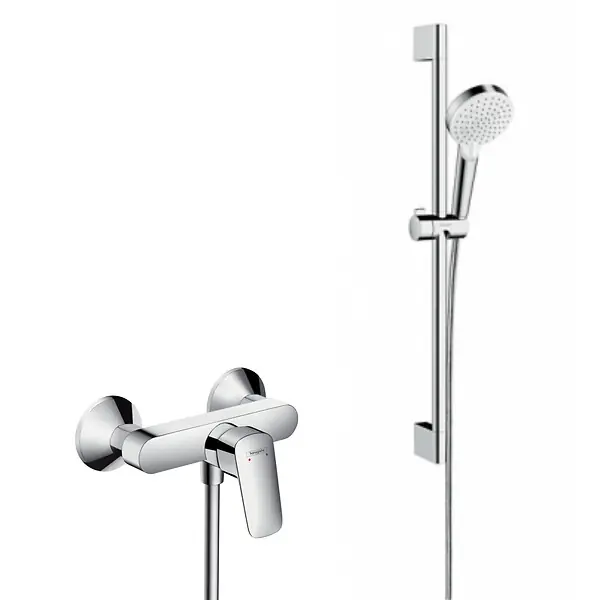 Set de douche Mitigeur Logis + Douchette 2 jets + Barre 65 cm + Flexible, Chrome (71600000-CROMETTA) HANSGROHE Top Vente