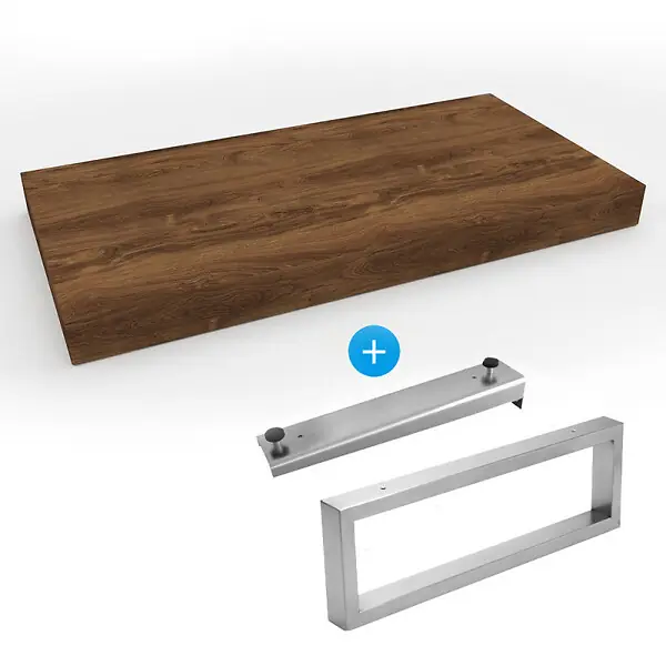 Egger Set Naturel plan vasque 120x8x50 cm + fixation 39,5 cm + fixation porte serviette 45 cm, brun foncé (DO12050DT-FIX2) Dernier Modèle