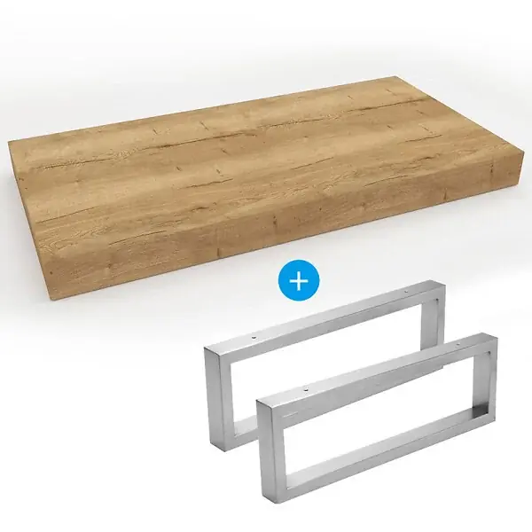 Egger Set Naturel plan vasque 120x8x50 cm + 2 fixations porte serviette 45 cm, brun clair (DO12050DH-FIX3) Super Prix