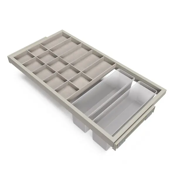 Kit de organisateur de tiroirs, plateau auxiliaire et cadre de coulissage soft close pour armoires, réglable, module 900mm, Gris pierre EMUCA Réduction