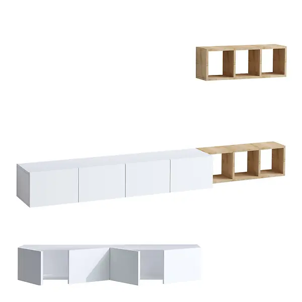 Meuble TV suspendu avec étagère murale en bois "Pia"- 215 x 32 x 25 cm - Blanc HABITAT ET JARDIN Remise