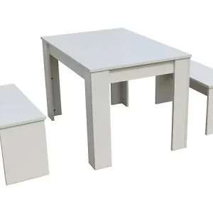 Table avec 2 bancs "Tino" - 110 x 74 x 70 cm - Blanc HABITAT ET JARDIN Jusqu'à Épuisement Des Stocks