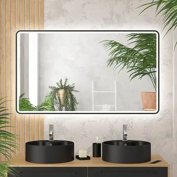 Livraison Express Miroir salle de bain avec eclairage LED et contour noir - 120x70cm - GO BLACK LED AURLANE