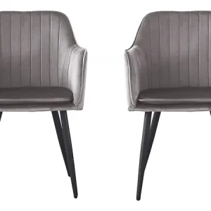 Lot de 2 chaises "Velma" en velours avec accoudoirs - Gris HABITAT ET JARDIN Dernier Modèle