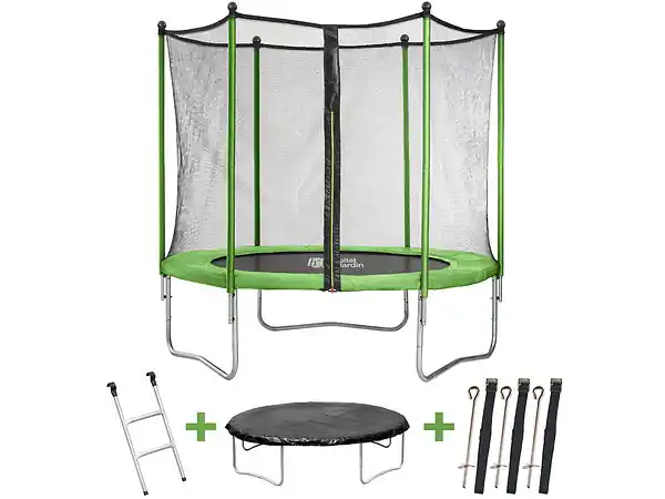 Produit De Marque Trampoline "Yoopi 2" - Ø 1.80 m - avec filet + échelle + couverture + kit d‘ancrage HABITAT ET JARDIN
