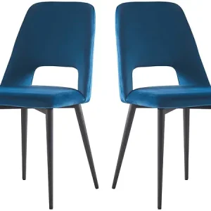 Solde Lot de 2 Chaises en velours "Fedora" - Bleu foncé HABITAT ET JARDIN