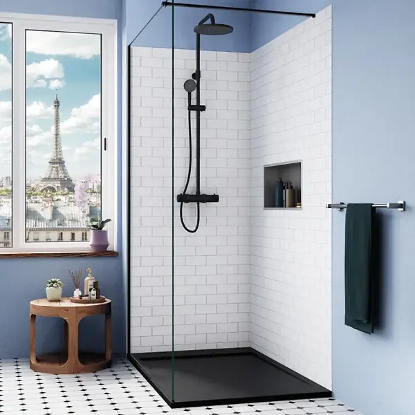 Ceramia Alda Receveur de douche 120x80cm + Siphon Eslim90. Pierre de synthèse, noir mat (ALD15-12080N-S) Meilleur Choix