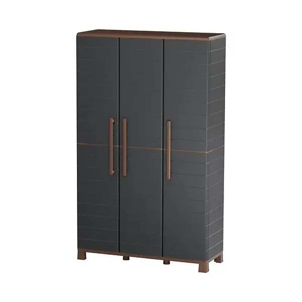 Affaire À Saisir Armoire porte-balai Anthracite 3 portes 3 Etagères réglables 102 x 37 x 169 cm - Garage Buanderie Cellier Art Plast ARTPLAST