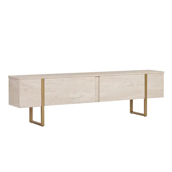 Soldes Meuble TV en bois "Onera" - 180 x 30 x 50 cm - Travertin / Or HABITAT ET JARDIN