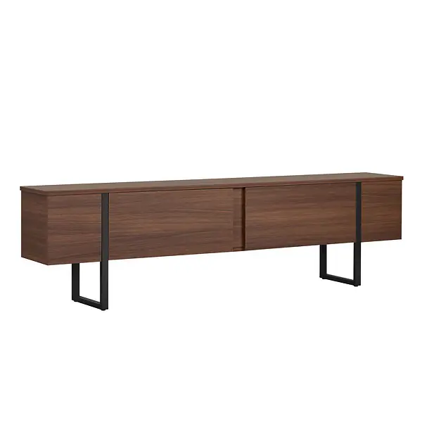Super Prix Meuble TV en bois "Onera" - 180 x 30 x 50 cm - Noyer / Noir HABITAT ET JARDIN
