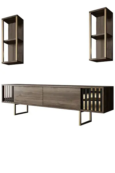 Meilleur Prix Meuble TV en bois "Gold Line" - 180 x 30 x 48 cm - NoyerNoir HABITAT ET JARDIN